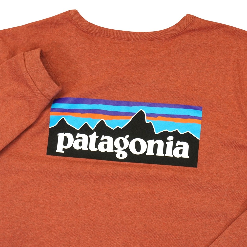 Patagonia Responsibili-Tee Long Sleeve Men L Orange Mountain Graphic Crew Neck